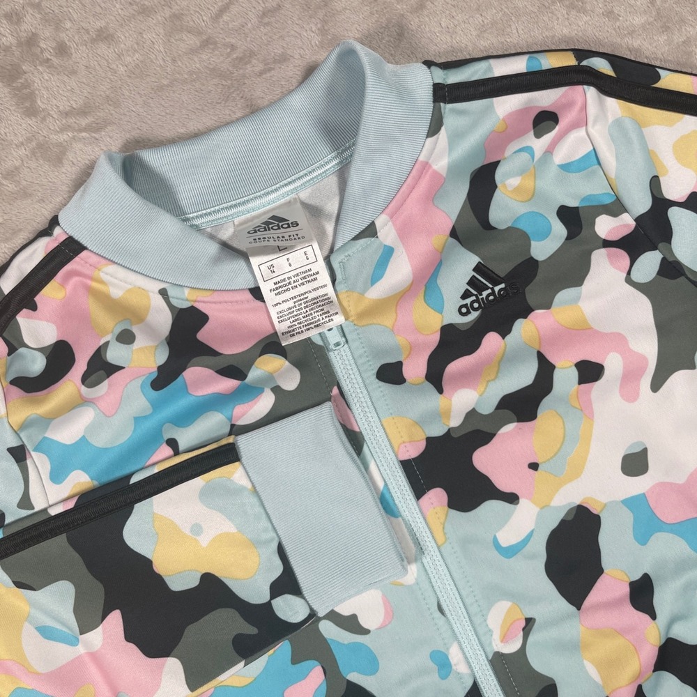 Adidas 3‎ Stripe Track Jacket Pastel Camo Girls Size 14 Blue Pink Yellow
